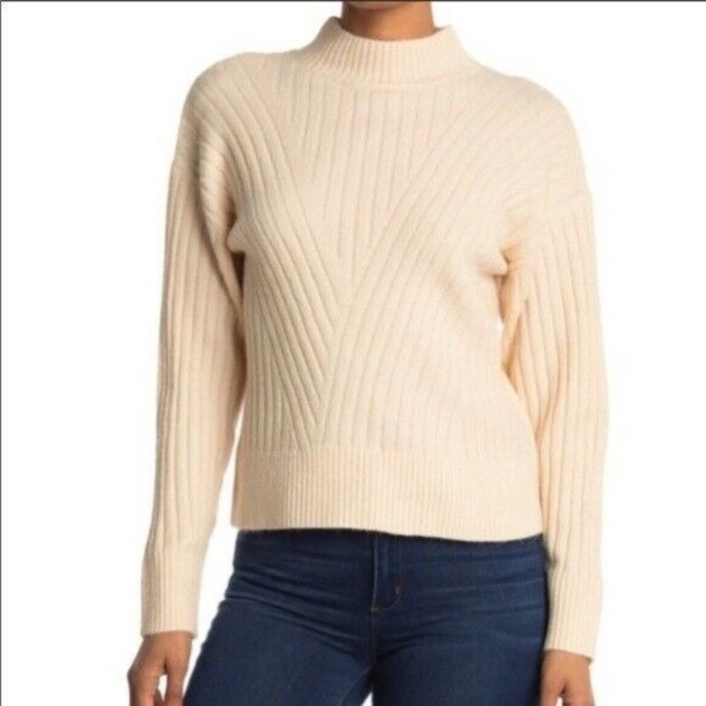 Sophie Rue Mock Neck Knit Ribbed Stretch Pullover Sweater Women's